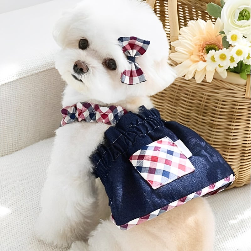 ハンドメイド犬服　ストレッチデニムワンピ★デザイン変更不可です。 ハンドメイド犬服 ストレッチデニムワンピ☆デザイン変更不可