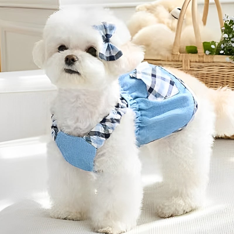 SALE】デニム×チェックワンピース 犬服 ペット服 ワンピース 春