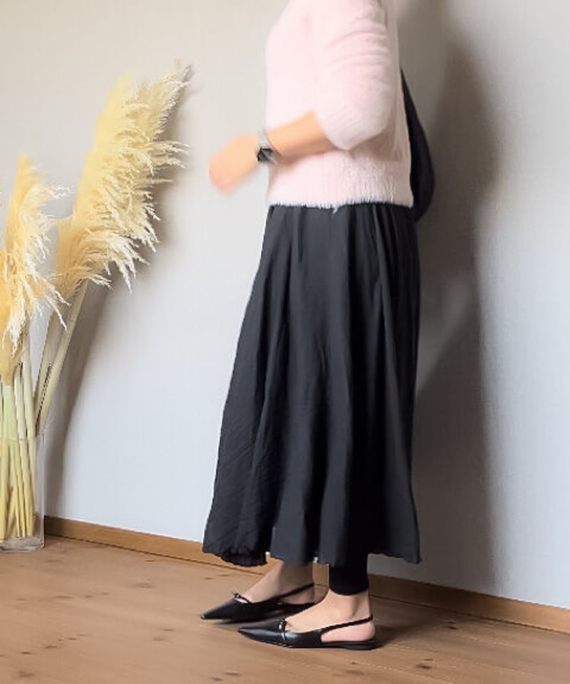 リネンコットンボリュームスカート ブラック レギュラー/ロング
