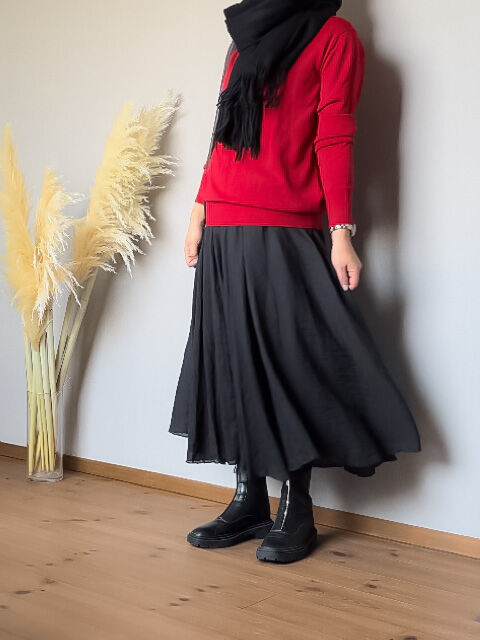 corail 未使用　リネンスカートパンツ　ブラック 66番手オランダリネン・フレアスカート/40代50代からの