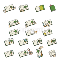 本の取り扱いイラストカット：43点セット（カラー・モノクロ両対応）