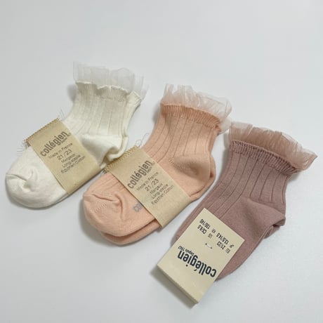 【collegien】Margaux/Tulle Frill Ribbed Ankle Socks