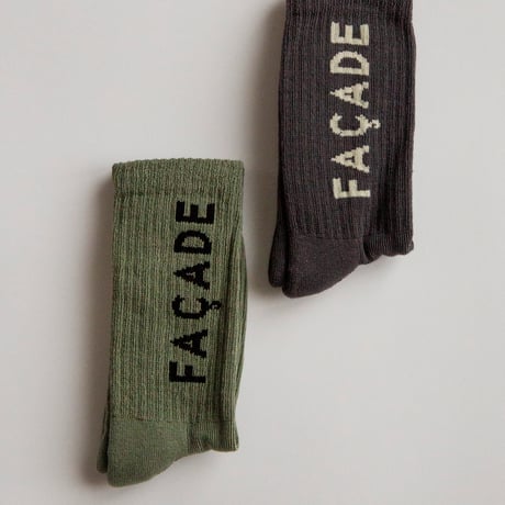 【 Façade】 facade ribbed cotton tube socks green＆gray