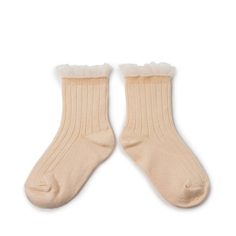 【collegien】Margaux/Tulle Frill Ribbed Ankle Socks