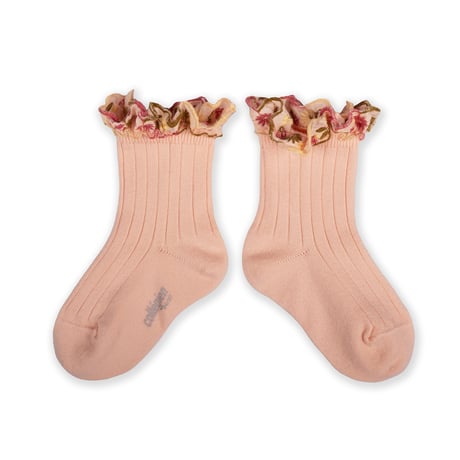 【collegien】Anémone  / Embroidered Ruffle Ribbed Ankle Socks
