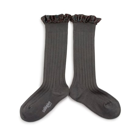 【collegien】Elizabeth/Liberty Ruffle Ribbed Knee-high Socks