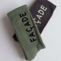 【 Façade】 facade ribbed cotton tube socks green＆gray
