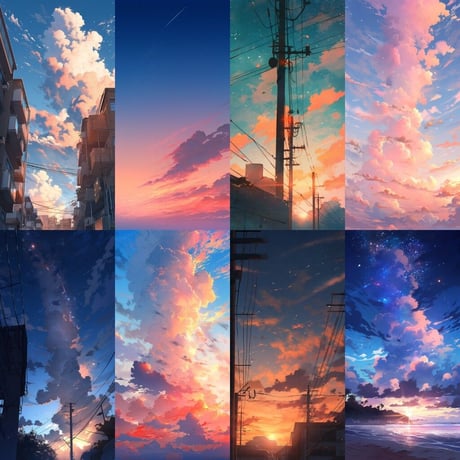 【背景素材】縦長背景・空100枚[1:2](青空、夕空、夜空、星空、積乱雲)