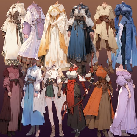 【透過素材】ファンタジー衣装/女性50枚(立ち絵作成用・魔法使い、騎士、戦士、貴族、アサシン、踊り子、中世）