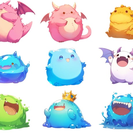 【透過素材】ゆるいモンスター50枚(ふわふわ、もこもこ、ぷにぷに、可愛いモンスター)