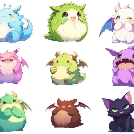 【透過素材】ゆるいモンスター50枚(ふわふわ、もこもこ、ぷにぷに、可愛いモンスター)