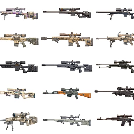 【透過素材】銃200枚(アサルトライフル,スナイパー,ショットガン,サブマシンガン,ハンドガン)