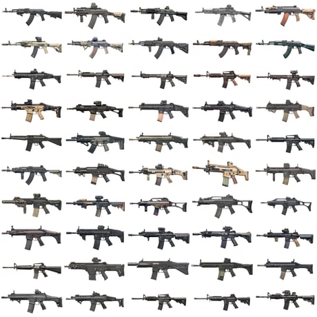 【透過素材】銃200枚(アサルトライフル,スナイパー,ショットガン,サブマシンガン,ハンドガン)
