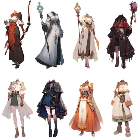 【透過素材】ファンタジー衣装/女性50枚(立ち絵作成用・魔法使い、騎士、戦士、貴族、アサシン、踊り子、中世）