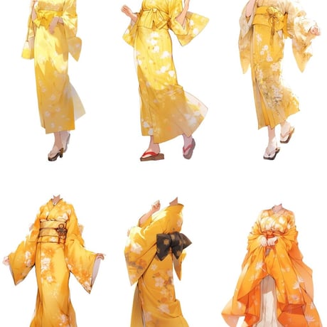 【透過素材】和服/女性50枚(立ち絵作成用・着物、浴衣、袴、日本伝統衣装）