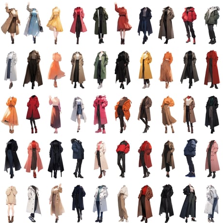 【透過素材】冬服/女性50枚(立ち絵作成用・トレンチコート、ピーコート、ニットセーター、ダウンジャケット）