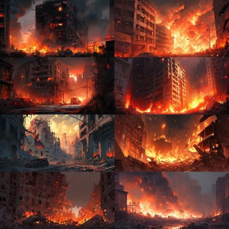【背景素材】終末世界100枚[2:1](アポカリプス、廃墟、ビル、都市、火事、爆発、退廃)