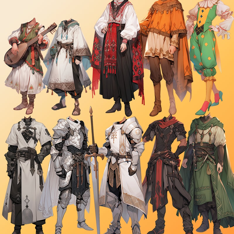 男 ファンタジー 衣装 透過素材 ファンタジー衣装 男性50枚 立ち絵作成用・魔法使い 騎士 戦士 貴族 詩人 聖職