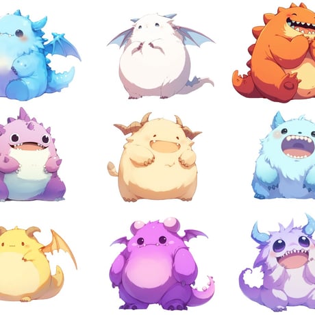 【透過素材】ゆるいモンスター50枚(ふわふわ、もこもこ、ぷにぷに、可愛いモンスター)