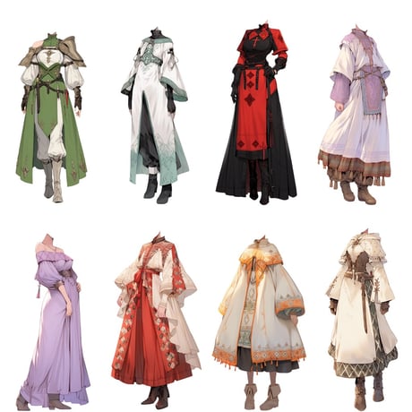 【透過素材】ファンタジー衣装/女性50枚(立ち絵作成用・魔法使い、騎士、戦士、貴族、アサシン、踊り子、中世）