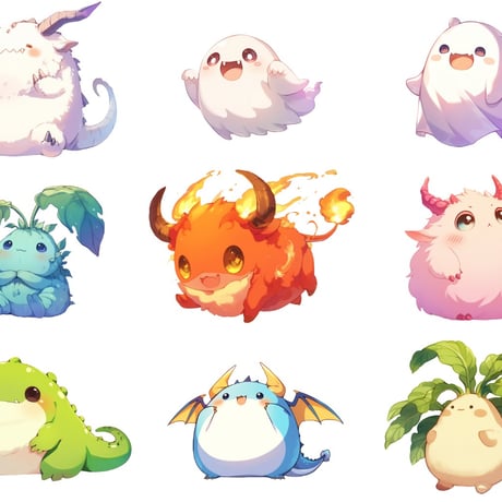 【透過素材】ゆるいモンスター50枚(ふわふわ、もこもこ、ぷにぷに、可愛いモンスター)