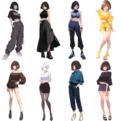 【透過素材】立ち絵・夏服/女性50枚(半袖Tシャツ、オフショルダー、ワイシャツ、レディースファッション）