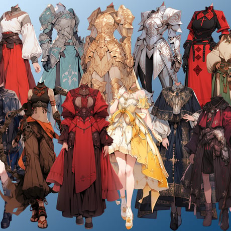 【透過素材】ファンタジー衣装/女性50枚(立ち絵作成用・魔法使い、騎士、戦士、貴族、アサシン、踊り子、中世）