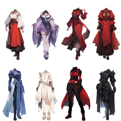 【透過素材】ファンタジー衣装/女性50枚(立ち絵作成用・魔法使い、騎士、戦士、貴族、アサシン、踊り子、中世）