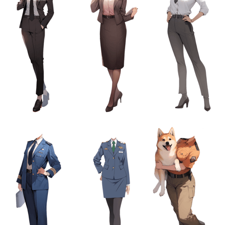 【透過素材】制服/女性50枚(立ち絵作成用・学生、医者、看護師、CA、消防士、警備員、秘書、OL、花屋、パン屋、エンジニア、メイド、巫女)