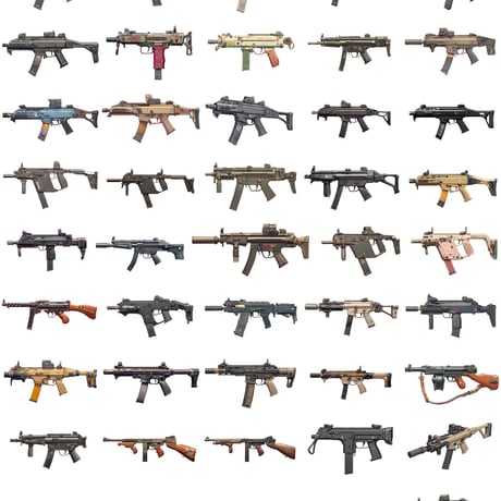 【透過素材】銃200枚(アサルトライフル,スナイパー,ショットガン,サブマシンガン,ハンドガン)