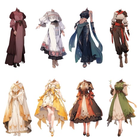 【透過素材】ファンタジー衣装/女性50枚(立ち絵作成用・魔法使い、騎士、戦士、貴族、アサシン、踊り子、中世）