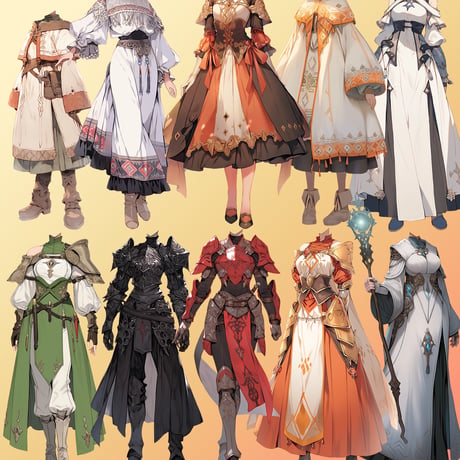 【透過素材】ファンタジー衣装/女性50枚(立ち絵作成用・魔法使い、騎士、戦士、貴族、アサシン、踊り子、中世）