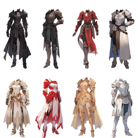 【透過素材】ファンタジー衣装/女性50枚(立ち絵作成用・魔法使い、騎士、戦士、貴族、アサシン、踊り子、中世）