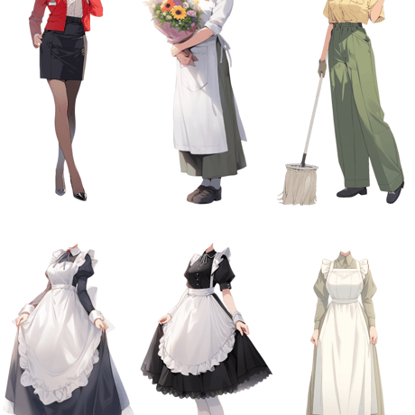 【透過素材】制服/女性50枚(立ち絵作成用・学生、医者、看護師、CA、消防士、警備員、秘書、OL、花屋、パン屋、エンジニア、メイド、巫女)