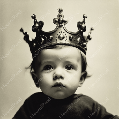 王冠を頭にのせる赤ちゃん