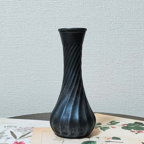 ヴィンテージシルバーペイントインテリアガラス 花瓶