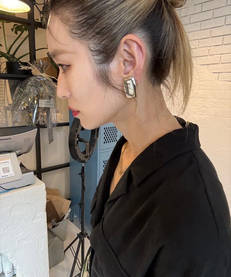 スクエアクリスタルイヤリング／vintage accessory