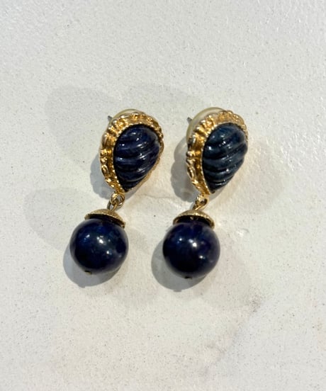 vintage gold & navy レトロピアス