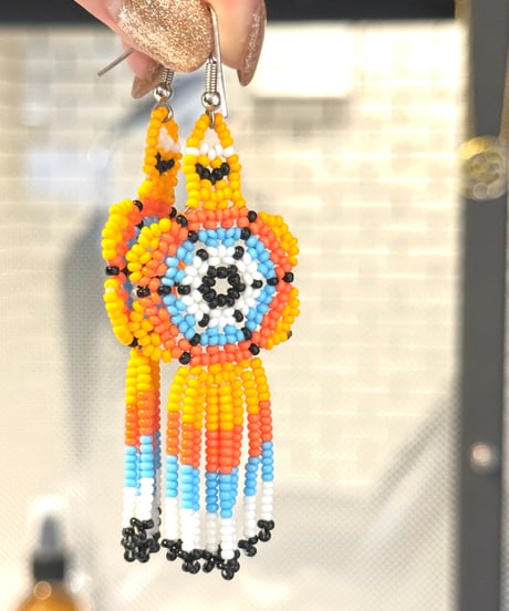 Artisan beads pierceお花とフリンジ
