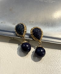 vintage gold & navy レトロピアス