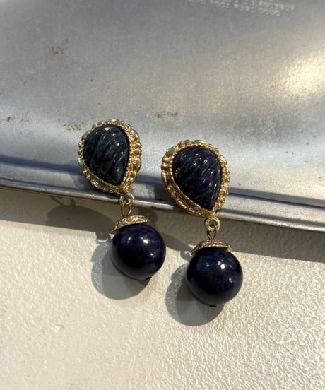 vintage gold & navy レトロピアス
