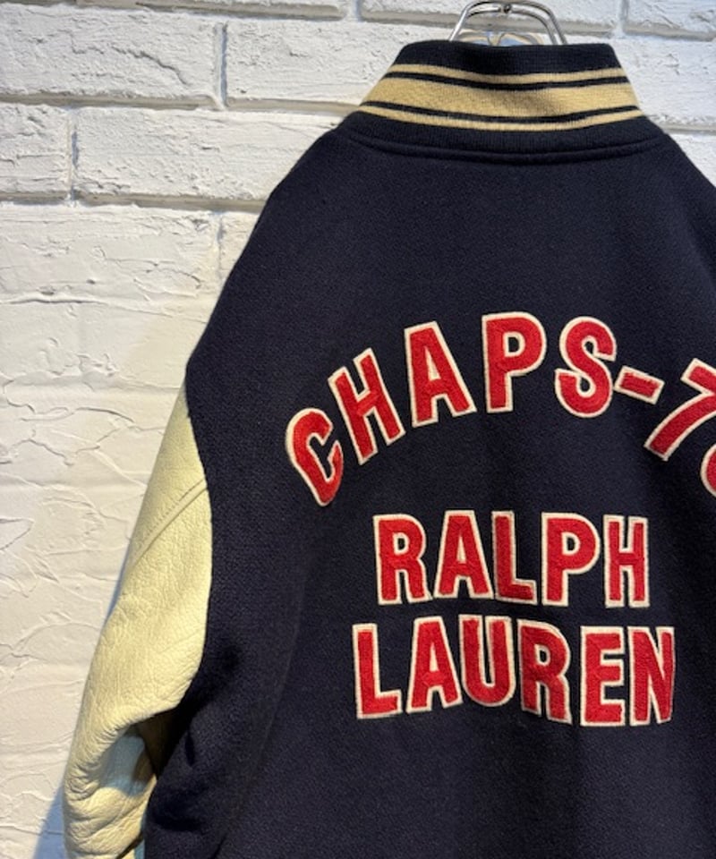 90s CHAPS RALPH LAUREN レザースリーブスタジャン | Hooray!!!