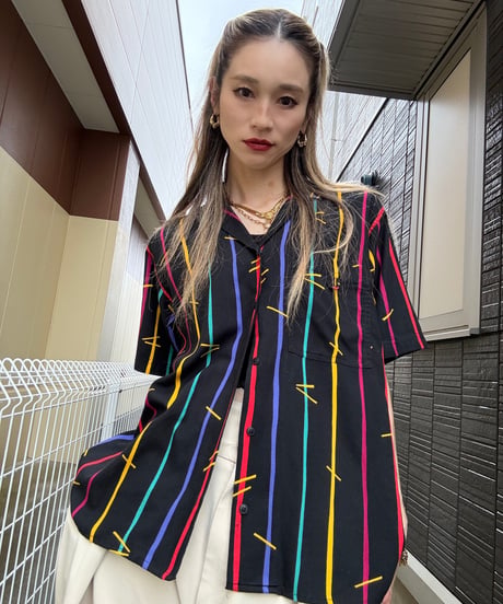 カラフルストライプシャツ／黒地／shirt