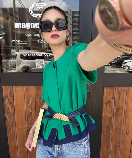 Damon Petite／green retro tops