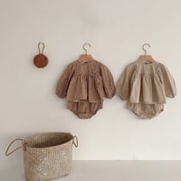 【size66-90】ギンガムチェック パフスリーブ ブルマ セットアップ