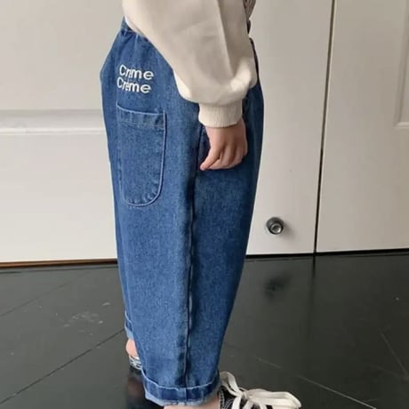 【size 80-130】バックロゴ ボーイフレンド デニム パンツ