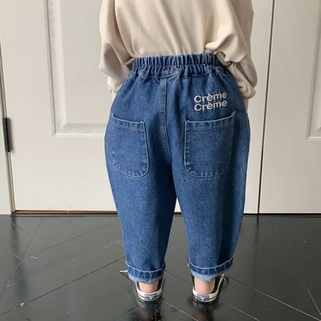 【size 80-130】バックロゴ ボーイフレンド デニム パンツ