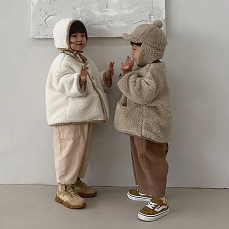 【size73-100】モコモコキッズコート 帽子 セット