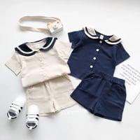 【size80-130】半袖 ハーフパンツ セーラー くすみ色 セットアップ