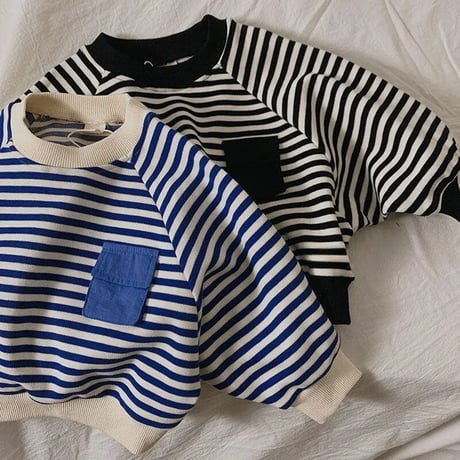 【size80-120】ボーダー長袖トレーナー